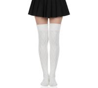 Grevosea White Thigh High Socks Women's Cable Knit Knee High Socks for Boots Long Thick Winter Sweater Stockings Leg Warmers for 80s 90s Fashion Accessories