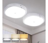 Grevoxy LED Motion Sensor Ceiling Light with 10000mAh Rechargeable Battery | 19CM & 550LM Magnetic Cordless Ceiling Lamp Dimmable, Remote Control with Timer, Sensor Lights for Shed, Loft, 2 Pack