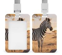Grevy's Zebra on Grassland Id Badge Holder with Breakaway Lanyard Abs Plastic Name Tag Holder Vertical Clear Front Window Push Slide Card Protector Gift for NurseTeacher Office Staff & Events