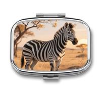 Grevy's Zebra on Grassland pilldispenser with Mirror 2 Compartments Waterproof PillCase for Purse Pocket Non-Slip Grip Travel Medicine Organizer Container Box for Vitamin Fish Oil Supplement