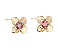 Grewod 14K Earrings for Women Real Gold, Flower Red Round Lab Created Ruby Stud Earrings Jewellery