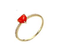Grewod 14K Gold Ring Solid Women Red Heart with Round Cubic Zirconia Anniversary Band Size W 1/2