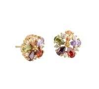 Grewod 18 Karat Gold Earrings, Women Flower and Teardrop Multicolor Amethyst Pink Crystal Garnet Citrine with Moissanite Stud Earrings