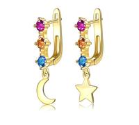 Grewod 18 Karat Gold Earrings, Women Star Moon Colorful Round Amethyst Topaz Citrine Drop Earrings