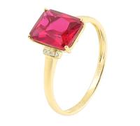 Grewod 18K Gold Wedding Ring Women Rectangle Created Ruby Anniversary Rings Promise Engagement Jewellery Band Size Q 1/2