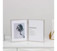 Grewod 4x6 Picture Frames Family, Silver, Metal, Rectangle, 2 Opening Folding, Vertical Photo Frame Tabletop