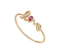 Grewod 9 Karat Gold Ring, Women Love 0.3ct Thin Red Round Ruby Wedding Anniversary Ring Size Q 1/2