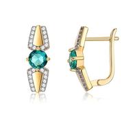 Grewod 9K Gold Earrings, Women Elegant Green Round Apatite with Lab Created Diamond Hoop Earrings