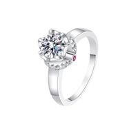 Grewod Anniversary Band, Women 9K White Gold Crown Flower 6 Prong 1ct 6.5MM White Round Lab Created Diamond with Ruby Promise Ring Size U 1/2