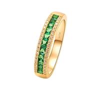 Grewod Anniversary Bands for Women 14K Gold Elegant Square Created Emerald and Moissanite Simple Wedding Ring Size V 1/2