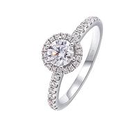 Grewod Anniversary Bands for Women 18K White Gold Halo with 0.5ct Round Created Diamond Wedding Promise Rings Size W 1/2
