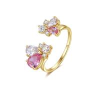 Grewod Anniversary Bands, Women 18K Yellow Gold Open Flower Pink Pink Crystal Moissanite Rings Wedding Size K 1/2