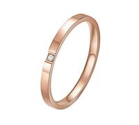 Grewod Anniversary Ring, 2 MM Stainless Steel Ring for Women Rose Gold Thin White Round Cubic Zirconia Jewellery Ring Wedding Band Size H 1/2