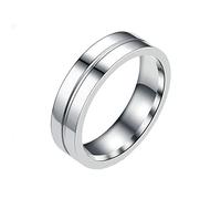 Grewod Anniversary Ring, 6MM Stainless Steel Ring for Men Silver Polished Ring Jewellery Size Z+1