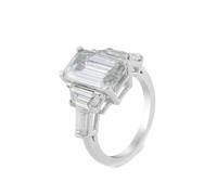 Grewod Anniversary Ring for Women Platinum 950 with 5ct Rectangle Shape Moissanite Promise Bands Jewellery Size M 1/2