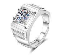 Grewod Anniversary Ring, Men 9K White Gold Adjustable Wide White Round Lab Created Diamond Wedding Band Size Q 1/2