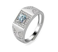 Grewod Anniversary Rings for Men, 18K White Gold Adjustable Wide White Square Lab Created Diamond Rings Wedding Bands Size X 1/2