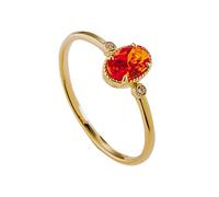 Grewod Anniversary Rings for Women, 18K Yellow Gold Dainty Garnet Red Oval Sapphire with Diamond Ring Engagement Size P 1/2