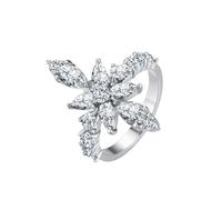 Grewod Anniversary Rings, Women 14K White Gold Flower White Lab Created Diamond Rings Bands Size L 1/2