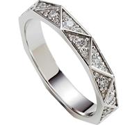 Grewod Anniversary Rings, Women 9K White Gold Wave White Round Lab Created Diamond Simple Promise Rings Size P 1/2