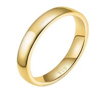 Grewod Band Ring for Women 925 Sterling Silver 4mm Gold Dome Design Plain Polished Simple Engagement Ring Size T 1/2