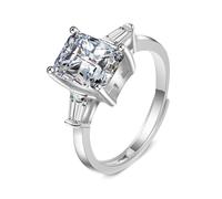 Grewod Band Ring, Women 18K White Gold Adjustable 7X9MM 2ct White Rectangular Moissanite Ring for Wedding Size R 1/2