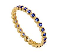 Grewod Band Wedding Rings for Women, 18K Yellow Gold Dainty Stackable Dark Blue Round Sapphire Anniversary Rings Size H 1/2