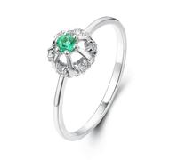 Grewod Bridal Ring 9K White Gold Crown Shape with Emerald Cubic Zirconia Wedding Anniversary Band Women Size T 1/2