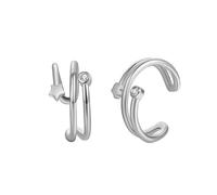 Grewod Cuff Earring, Women 14K White Gold Star White Round Moissanite Ear Cuffs Hypoallergenic Jewellery