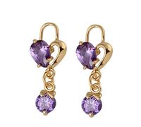 Grewod Dangle Stud Earrings, Women 18K Gold Teardrop and Round Purple Amethyst Wedding Earrings
