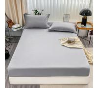 Grewod Deep Fitted Sheets - King Size - 153x203cm - 20 cm Deep Pocket - Light Grey - Polyester Solid Color Sheets Soft