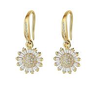 Grewod Earings for Women Fashion, 18K Yellow Gold Sunflower White Moissanite Dangle Earrings