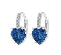 Grewod Earring, Women 18K White Gold Elegant Blue Heart Lab Created Sapphire with Moissanite Hoop Earrings