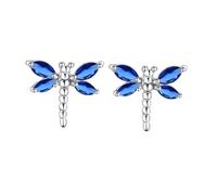 Grewod Earrings for Sensitive Ears, Women 9K White Gold Dragonfly Blue Marquise Lab Created Sapphire Stud Earrings