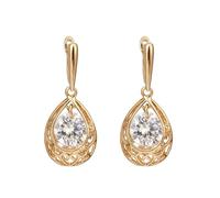Grewod Earrings Hypoallergenic, Women 18K Gold Hollow Vintage Teardrop White Round Lab Created Diamond Dangle Earrings