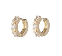 Grewod Elegant Earrings for Women, 18K Yellow Gold Cross White Round Moissanite Hoop Earrings
