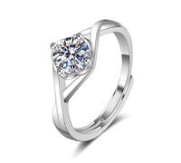 Grewod Engagement Ring Jewellery, Women 18K White Gold Infinity Solitaire Adjustable White Round Lab Created Diamond Wedding Ring Bands Size M 1/2