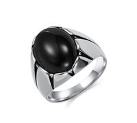 Grewod Engagement Wedding Band Stainless Steel Ring Men 18mm Silver Vintage Oval Black Stone Comfort Fit Fashion Rings Size X 1/2