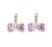 Grewod Fashion Earrings Studs, Women 18K Yellow Gold Bow-Knot Purple Heart Amethyst with Moissanite Earrings