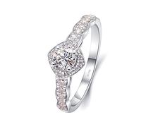 Grewod Fashion Ring for Women 18K White Gold Square with 0.4ct Round Moissanite Engagement Rings Size W 1/2