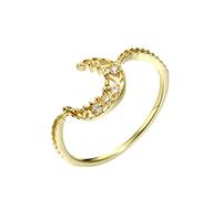 Grewod Fashion Rings Women 18K Gold Hollow Moon with Round Diamond Travel Engagement Ring Size W 1/2
