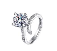 Grewod Fashion Wedding Ring, Women 18K White Gold Elegant 4 Prong 2ct 8MM White Round Lab Created Diamond Ring Jewellery Size L 1/2
