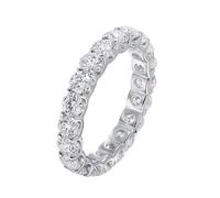 Grewod Fashion Wedding Ring Women 18K White Gold Eternity with 0.1ct Round Created Diamond Anniversary Band Size U 1/2