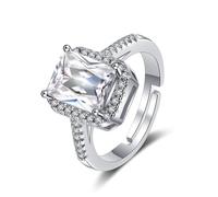Grewod Finger Rings for Women Stylish, 14K White Gold Adjustable Elegant White Baguette Moissanite Engagement Ring Jewellery Size I 1/2