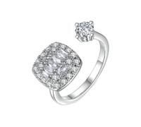 Grewod Finger Rings for Women Stylish, 14K White Gold Elegant Open White Rectangular Moissanite Simple Wedding Ring Size K 1/2