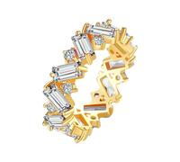 Grewod Finger Rings for Women Stylish, 18K Gold Unique Design White Rectangular Moissanite Simple Wedding Rings Size J 1/2