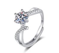 Grewod Finger Rings for Women Stylish, 9K White Gold Adjustable Twisted White Round Moissanite Wedding and Engagement Rings Size R 1/2