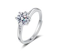 Grewod Finger Rings for Women Stylish, 9K White Gold Adjustable White Round Moissanite Wedding Anniversary Ring Size Q 1/2