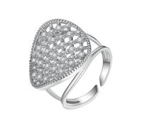 Grewod Finger Rings for Women Stylish, 9K White Gold Hollow Teardrop Open White Round Moissanite Rings for Wedding Size U 1/2