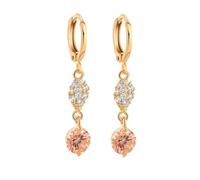 Grewod Gold Earrings 14K, Women Elegant Yellow Round Citrine with Moissanite Dangle Earrings Jewellery